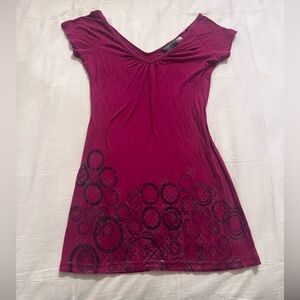Y2K Pink V-Neck Dress with Circle Pattern